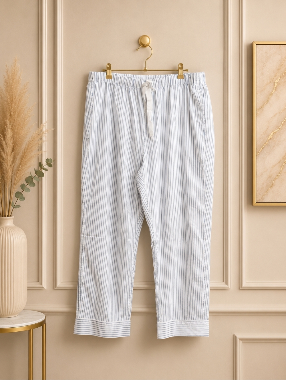NWOT J. Crew XL White and Light Blue Pinstripe Drawstring Pajama Pants